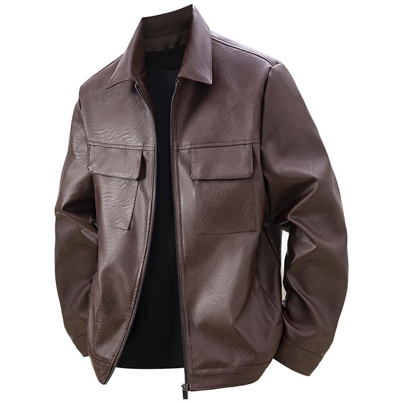Spring and Autumn Collar Leather Jacket Men's Coat Versatile Casual Motorcycle Business Men's Leather Jacket