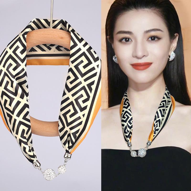 Damen Magnetverschluss Seidenschal - Modischer Nackenschutz für Frühling, Sommer und Herbst 2024