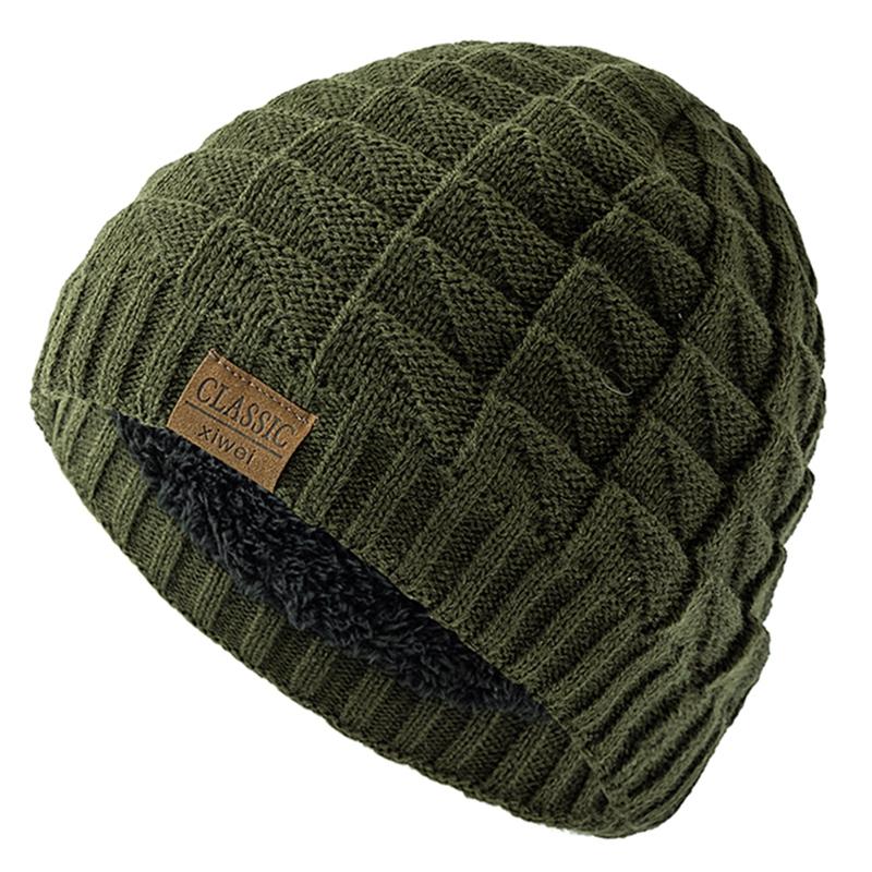 

Классические шапки-лабалы Зимние шапки для улицы Вязаные шапки для мужчин и женщин Шапка-бини Плюшевая меховая подкладка Теплые спортивные шапки 55cm-58cm армия зеленый