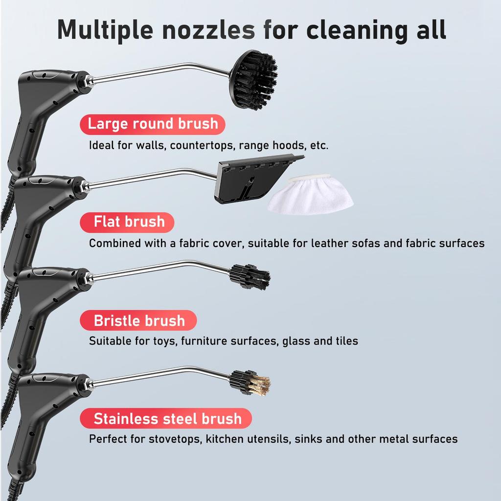 1500W Handheld Steam Cleaner with 4.5 Bar Pressure–1200ml Water Tank, 6 Adjustable Settings for Cars, Air Conditioning Units, Floors, and Kitchens