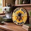 Round Metal Indoor Sign Honey Bees At Work Rustic Style Wall Decor Vintage Farmhouse Kitchen Decoration