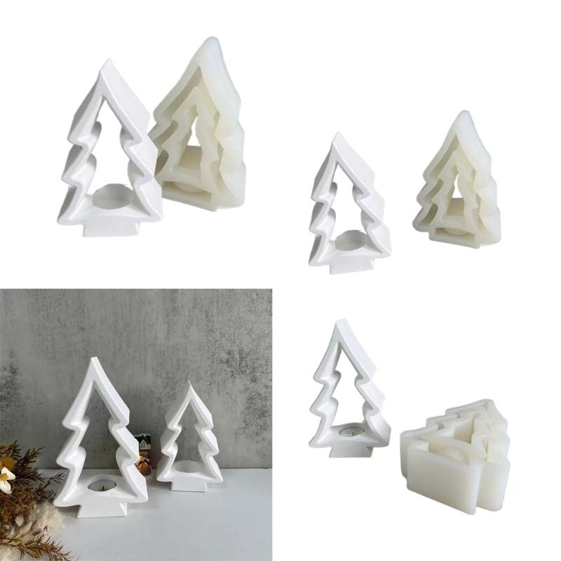 Cute Christmas Tree Candlestick Silicone Molds DIY Crafts Plaster Mold Table Ornament Mould Tealight Candle Holder Mold