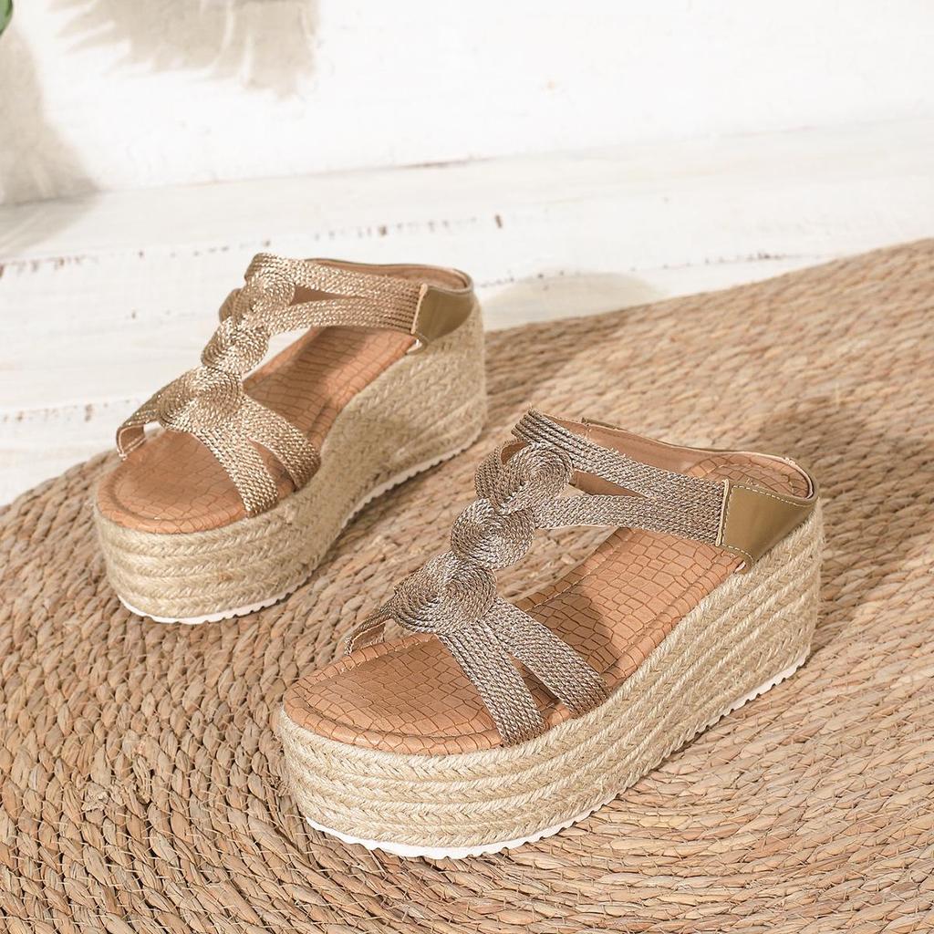2026 Römische Keil-Espadrille-Sandalen für Damen mit dicken Sohlen & dünnem Riemen mit Schnalle
