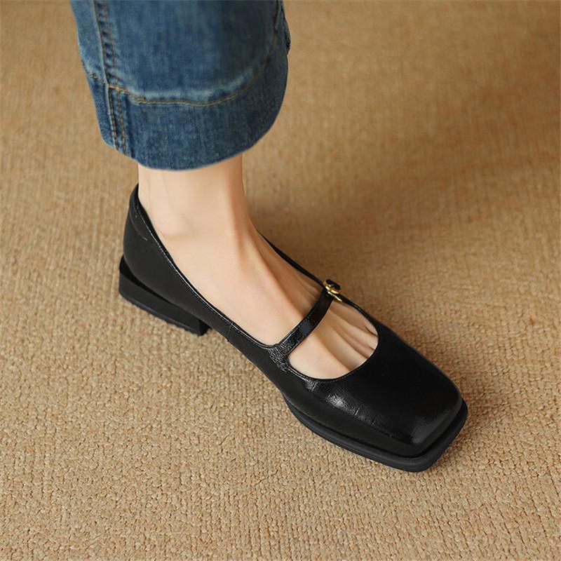 Fashion New Genuine Leather Mary Jane Shoes for Women LEISURE Women Pumps Square Toe Low Heel Shoes Woman Zapatos De Mujer Ladies Shoes