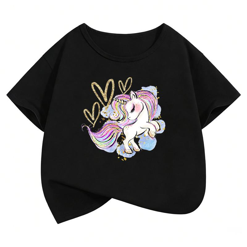 Fashion Horse with Love Heart Design TShirt Printed T Shirt Girls Summer Clothes Short Sleeve Tops TShirts Cute Clothing