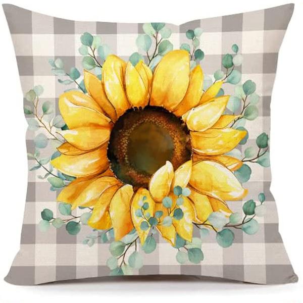 Summer Sunflower Pillow Case Linen Print Sun Flower Home Sofa Pillow Plant Flower Pillow