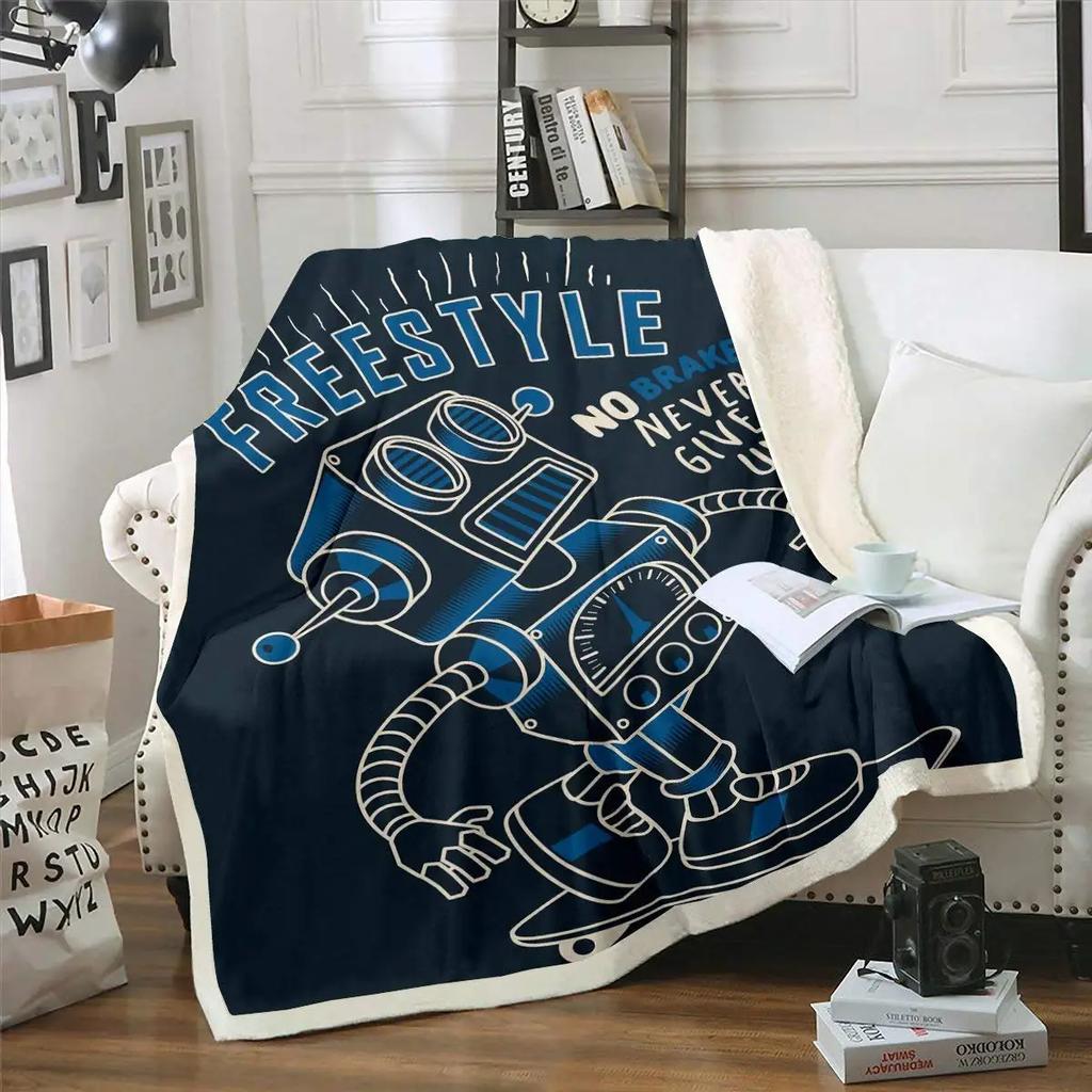 Robot Throw Blanket,Soft Flannel Robot Blanket for Boys Girls,Toddler Design Comfy Warm Quilt Blanket for Bed Sofa,Birthday Gift