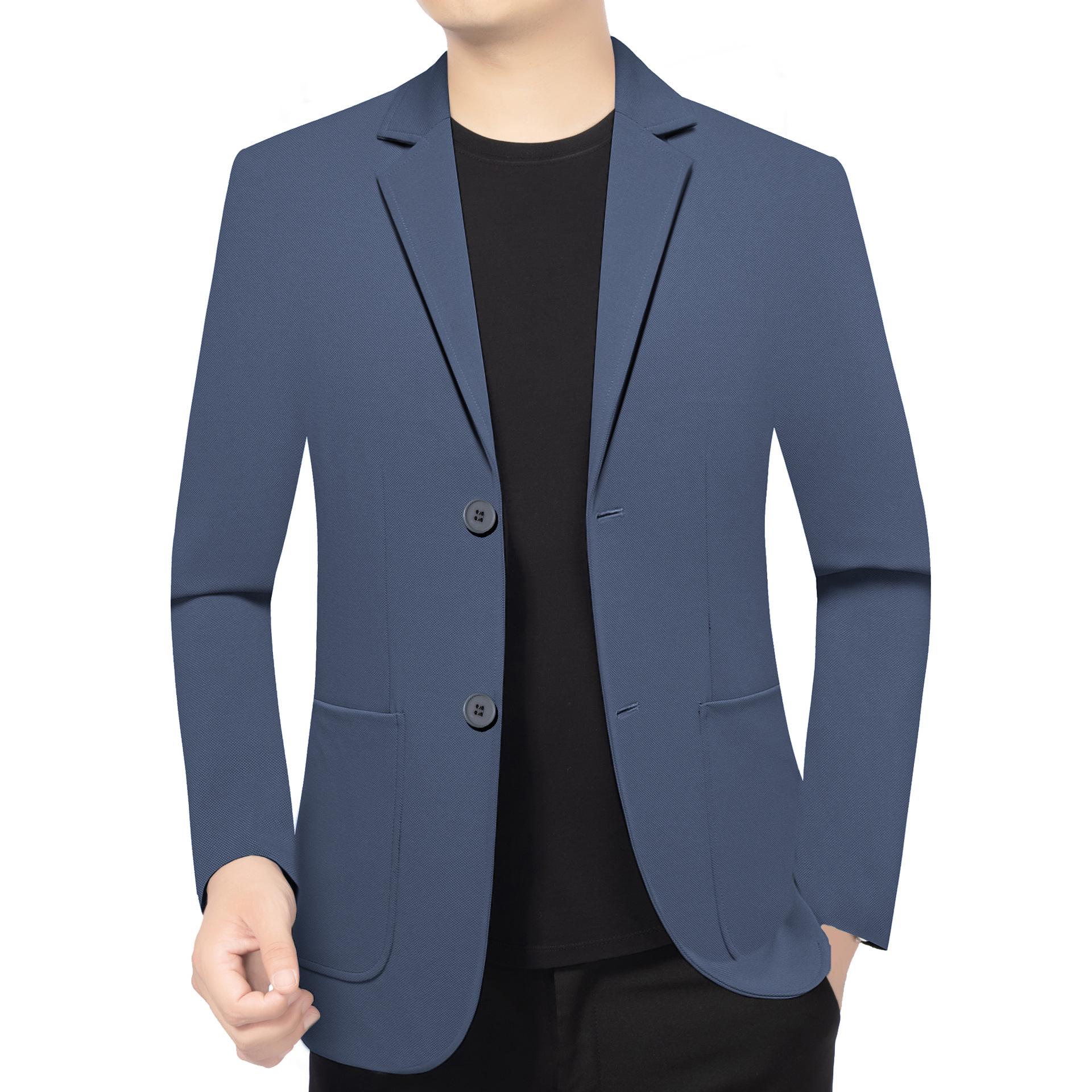 

Мужской однотонный стильный блейзер в стиле business casual на весну 2025 года – модный костюм для мужчин среднего и молодого возраста L (suitable for 120-140 jin) синий
