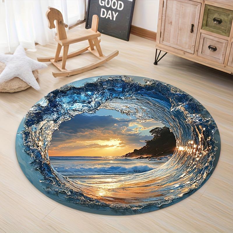 

Ocean Wave Sunset Round Rug Flannel Printed Carpet Beach Theme Home Decor Cozy Soft Floor Mat Living Room Indoor Use 60CM(23.6inch)