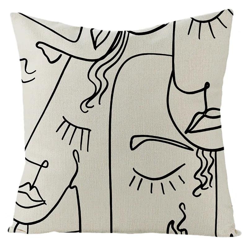 Nordic Abstract Linen Pillowcase Home Sofa Bedside Cushion Pillowcase 45x45cm Home Fashion Art Painting Printed Pillow Case