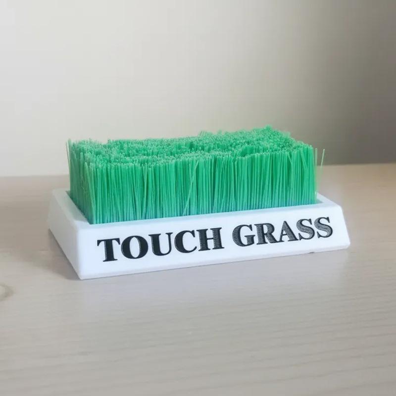 Настольные фигурки «Потрогай траву», Креативные 3D-печатные украшения, Праздничные подарки, Пластиковая и деревянная основа, Миниатюрная статуэтка
