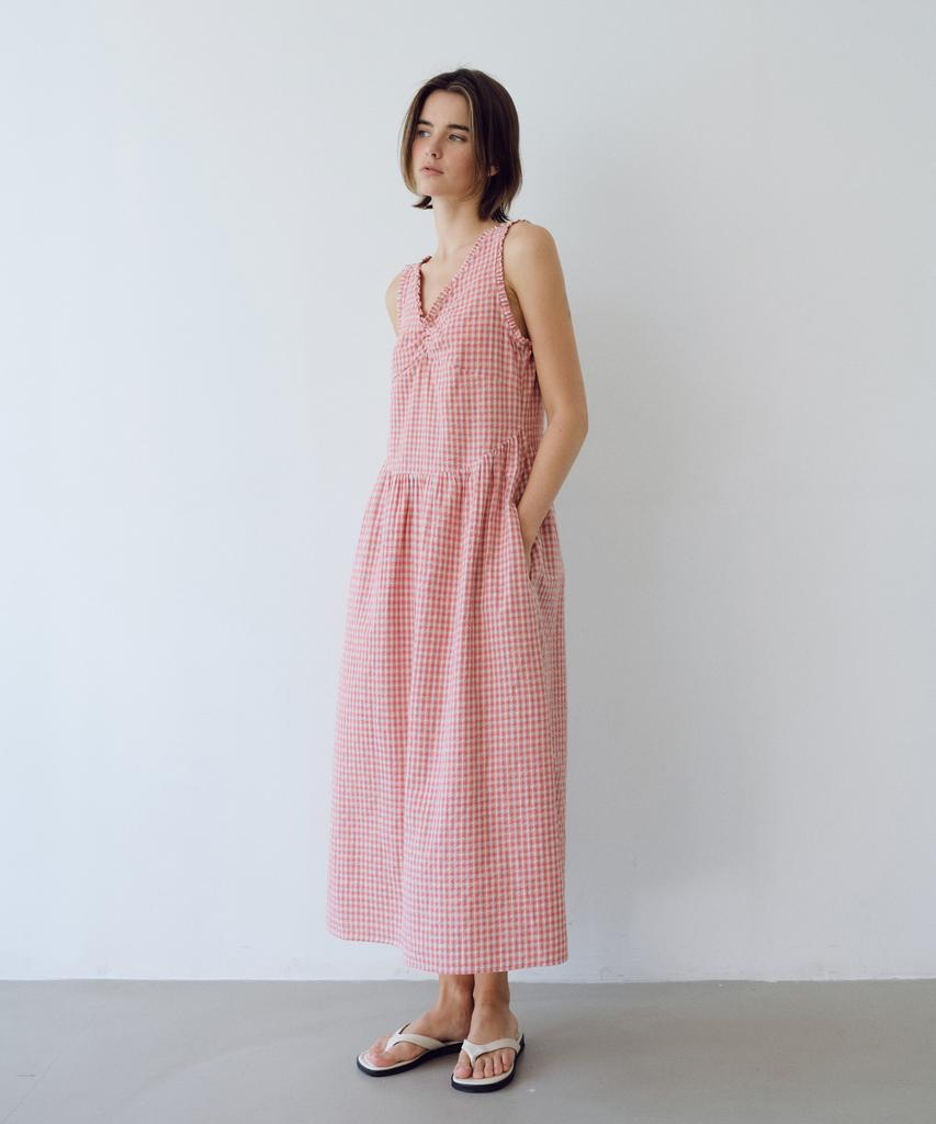 Yulago Check V Shirring Dress