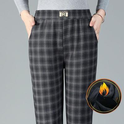 Women's Autumn and Winter Thick Velvet Comfortable Warm Wide Leg Checkered Pants Casual Tall Waist Loose Waist Slimming Straight Leg Pants