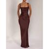New Solid Color Temperament Strap Waist Dress Long Dress Sexy Square Collar Banquet Hip Wrap Evening Dress Fishtail Skirt