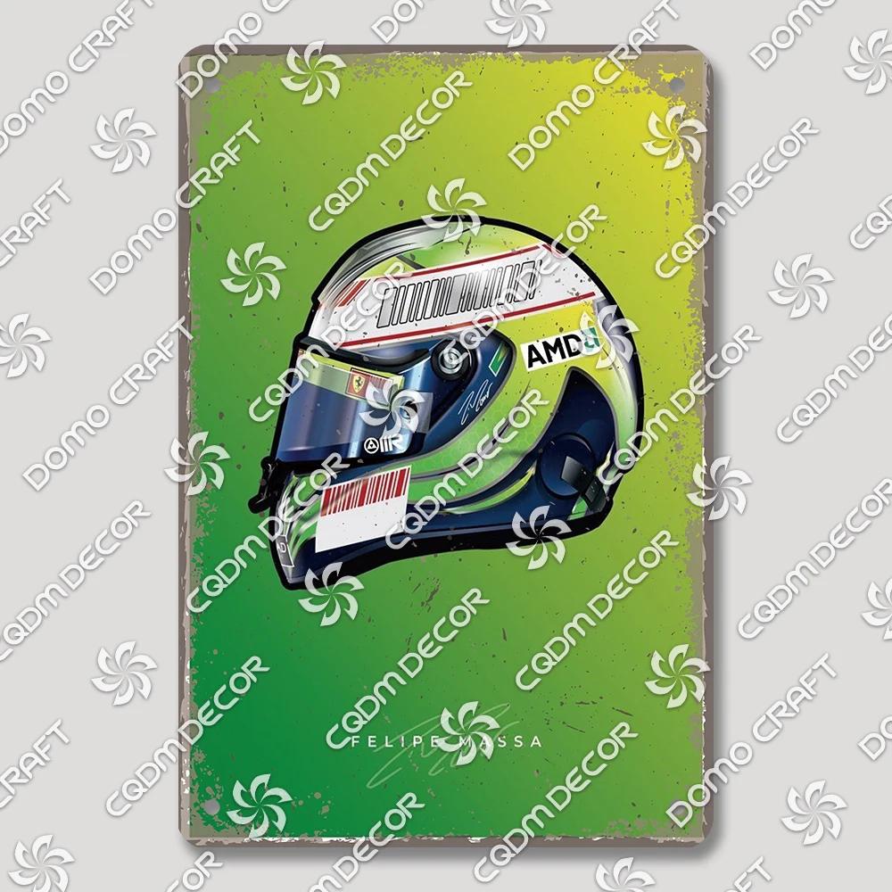 Vintage F Racer Helmet Metal Tin Sign Wall Art Decor  Sport Car Helmets Poster Plaque for Garage Racing Club Bar Pub Home