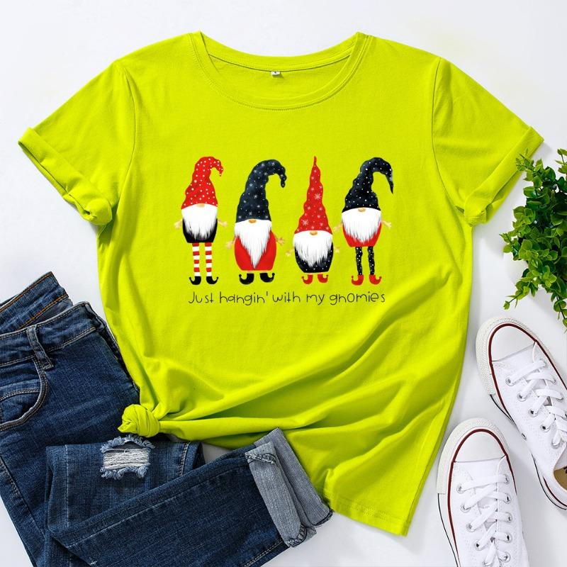 Summer Christmas Women's Printed Cotton Loose Round Neck Short Sleeved T-Shirts Women’s