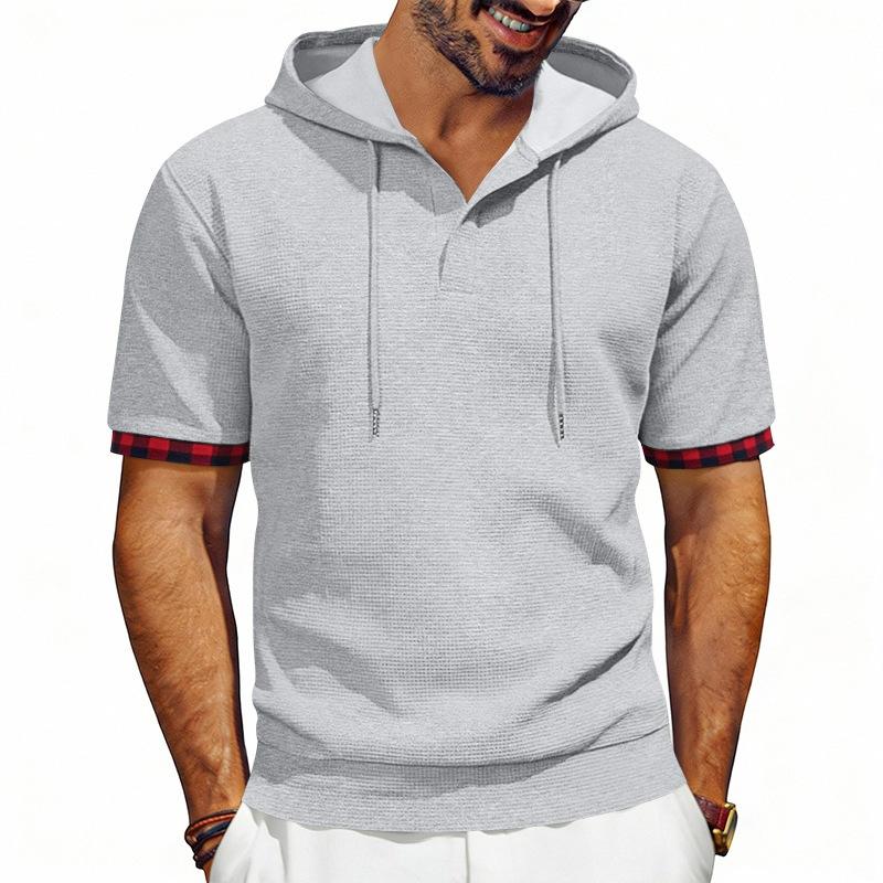 Herren Sommer Kurzarm Kapuzen-T-Shirt, Europäisch Amerikanisch Übergröße Farbblock Sportlich Lässig Oberteile