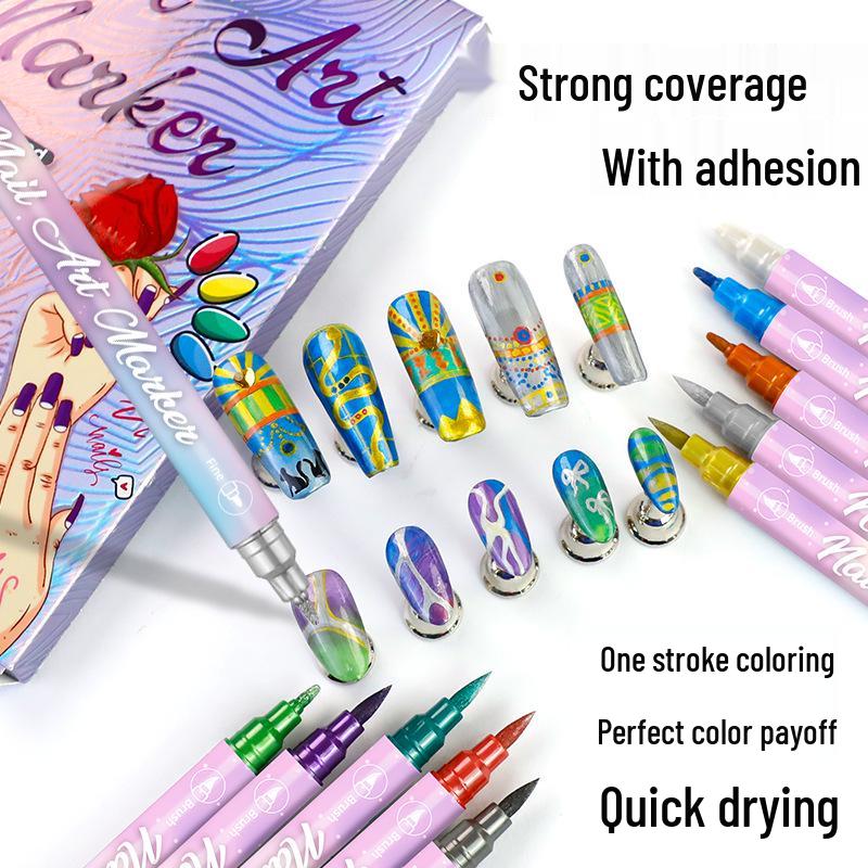 10-Color Dual-Ended Metal Nail Art Pen: Graffiti, Liner, and Blending Tool