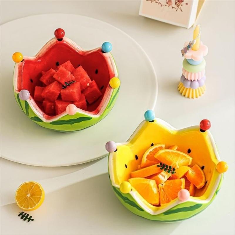 Ceramic Watermelon Snacks Platter Includes 6 Stainless Steel Fruit Forks Tableware For Family Gatherings Barbecues