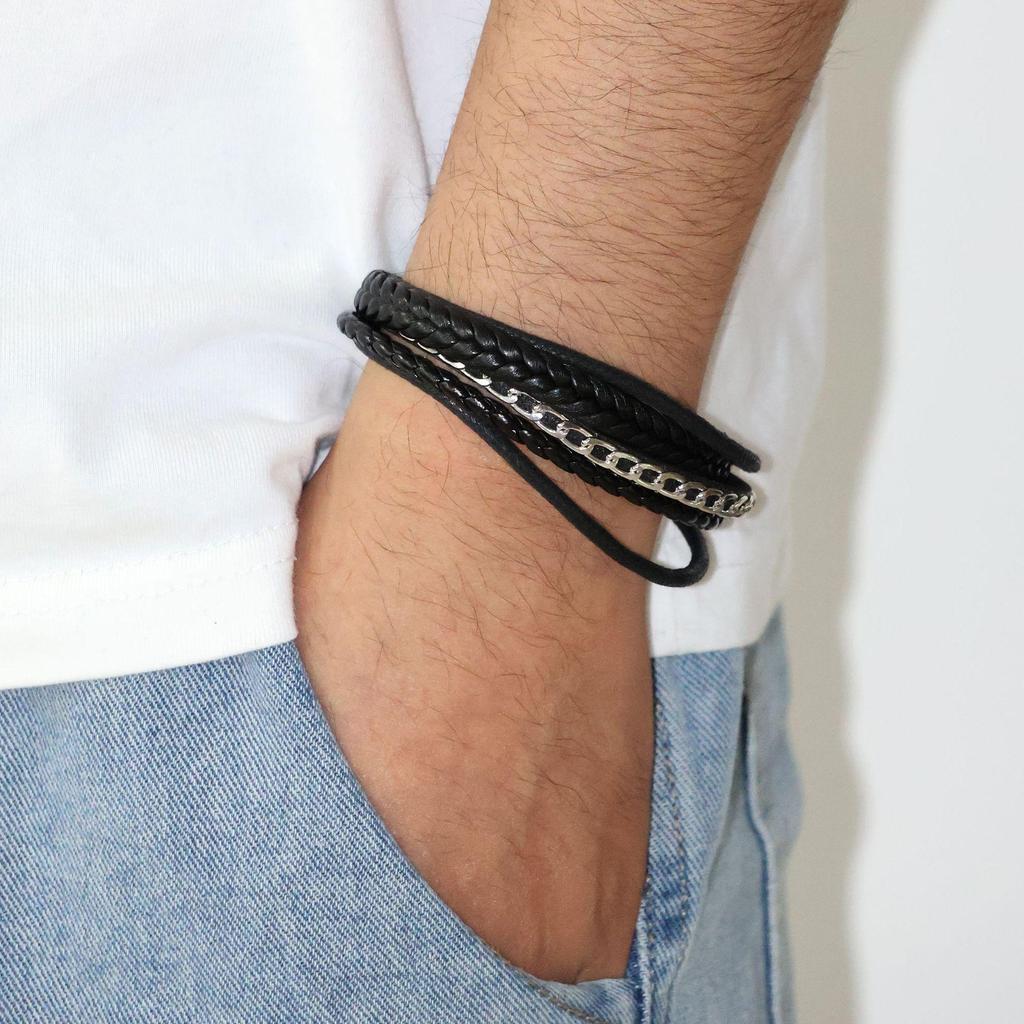 New Trendy Men's Multilayer Leather Bracelet: Classic, Versatile, Handmade Fashion Accessory