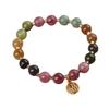Women's Natural Tourmaline Flower Bracelet: Chinese Style Fu Character, Seven-Color Beads, Ideal Gift for Bestie or Girlfriend.