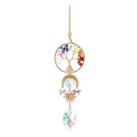 Tree of Life Faux Crystal Suncatcher Colorful Prism Drop Pendant Window Hanging Rainbow