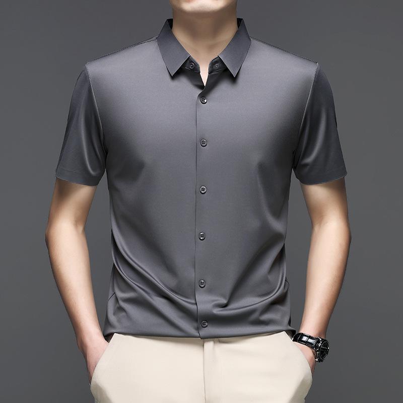 Men's Seamless Short-Sleeve Ice Silk Formal Shirt - Summer 2026, Non-Iron, Solid Color, Business Casual.