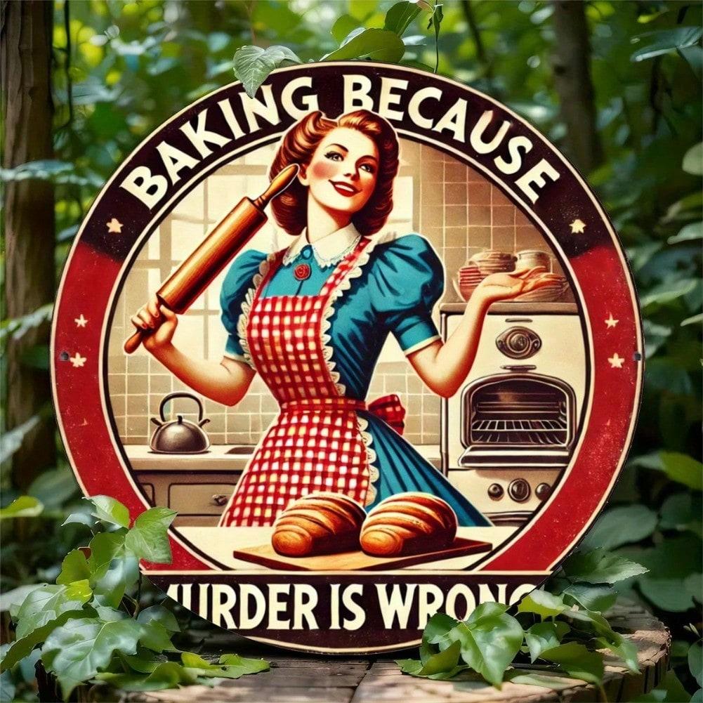 Vintage Kitchen Metal Tin Sign Funny Baking Quote Wall Art 20x20