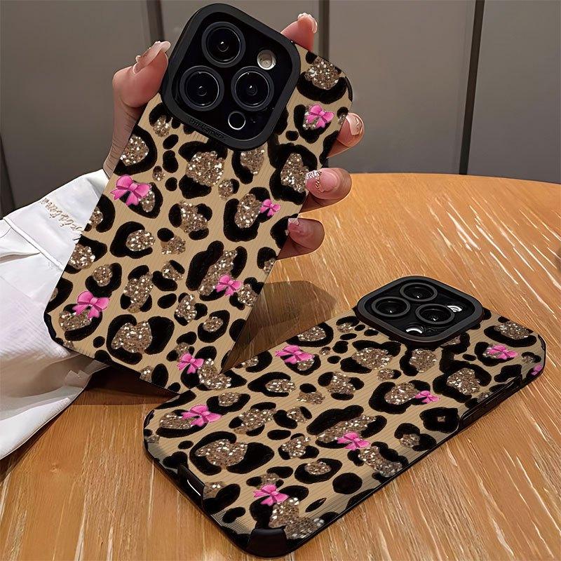 Gold Leopard Pink Pattern Phone Case Suitable for iPhone 17 16 15 14 13 12 11 Pro/Max/Plus Anti Drop and Anti Shock Back Cover