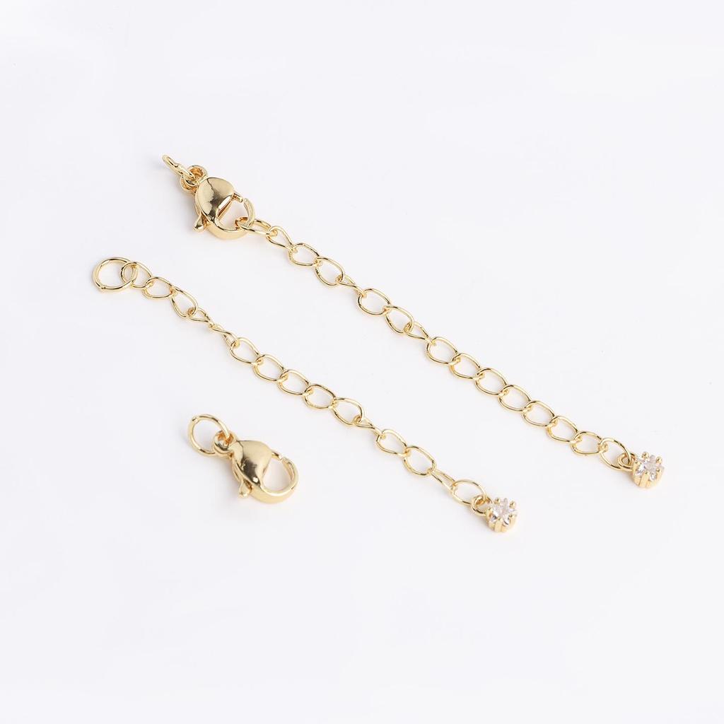 18K Gold-Plated Copper Water Drop Star Lobster Clasp Extension Chain with Pearl Clasp for DIY Accessories