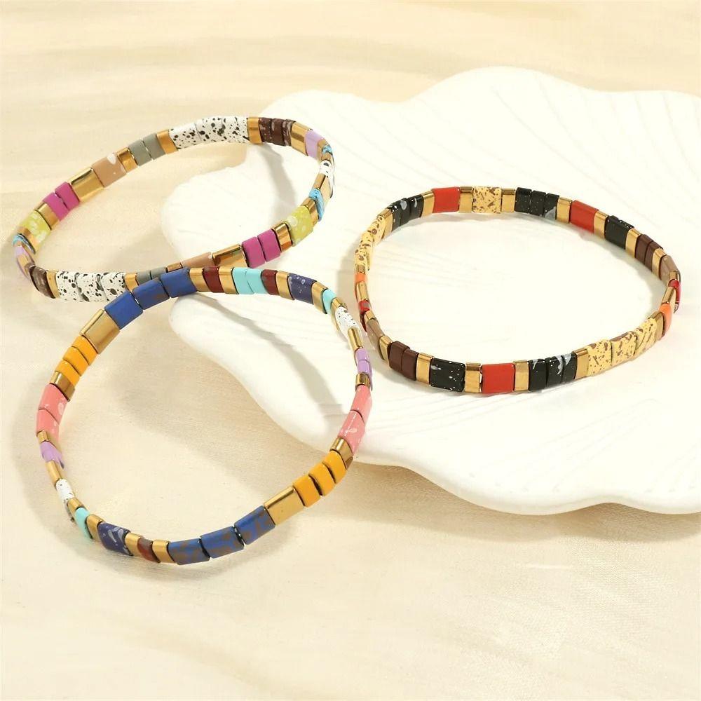 Geometric Type Elastic Bracelet Colorful Stackable Bracelet Fashion Tila Beads Bracelet  Women