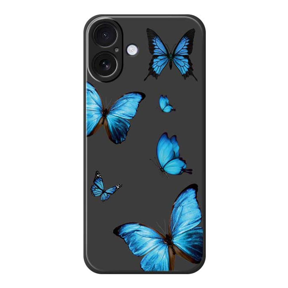 For iPhone 17 Case Blue Butterflies Pattern Printing Straight Edge TPU Phone Back Cover