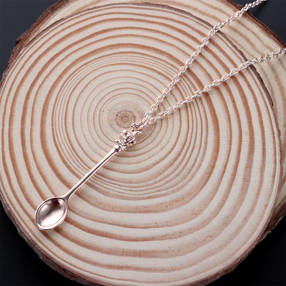 Jewelry Mini Charm Necklace Vintage Crown Spoon Pendant