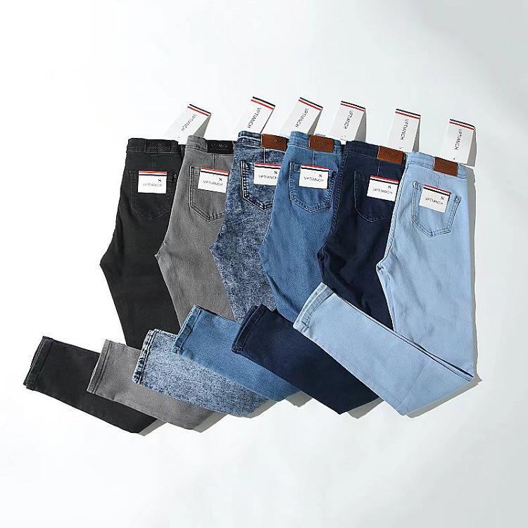 YPFF High-Waist Slim Fit Denim Pencil Pants - European & American Style, High Elasticity, Hip Lifting, Solid Color, Autumn Collection.