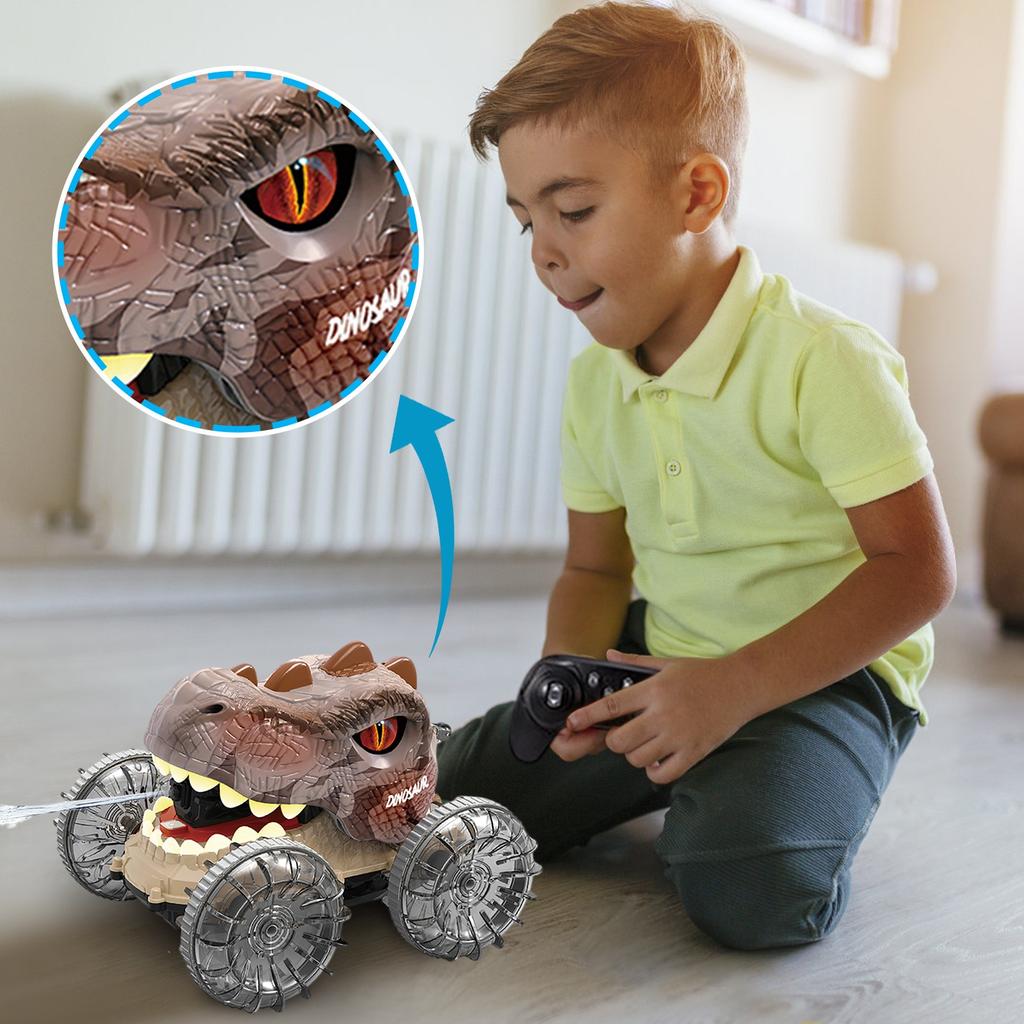 Dinosaur Water Spray Stunt Car, Remote Control Light Wheel Spinning Dancing Car Electric Toy