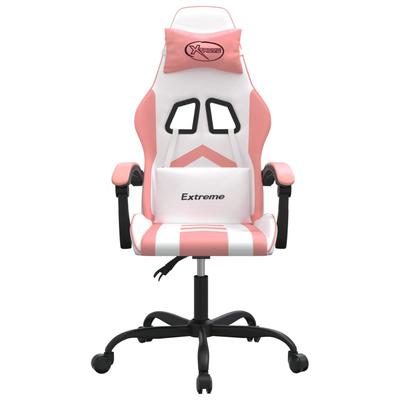 Gaming Chair In White and Pink Faux Leather