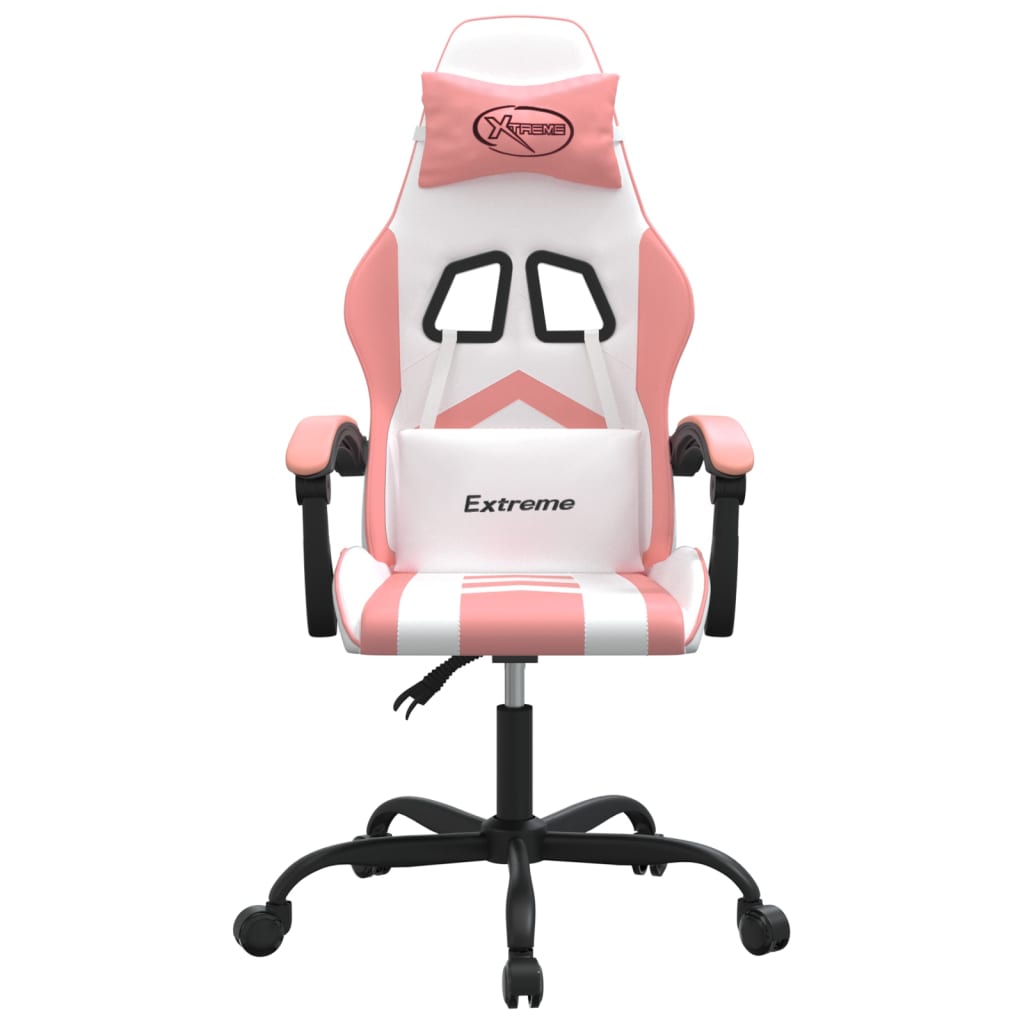 Gaming Chair In White and Pink Faux Leather