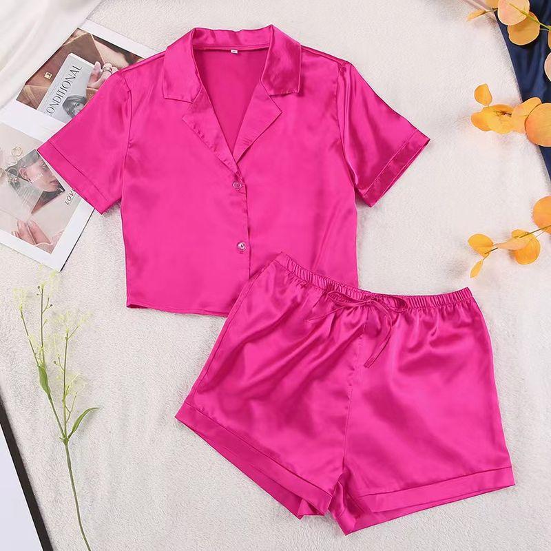 

New Arrival Fashion Style Fashion Short Sleeve Tops Shorts Simple Set Homewear Tops and Shorts Suit Rose Red L