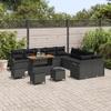 Ensemble de Canapé de Jardin 14 pièces avec Coussins Noir Poly Rotin Acacia, Canapé de Jardin 2 places avec Coussins Noir 3362329