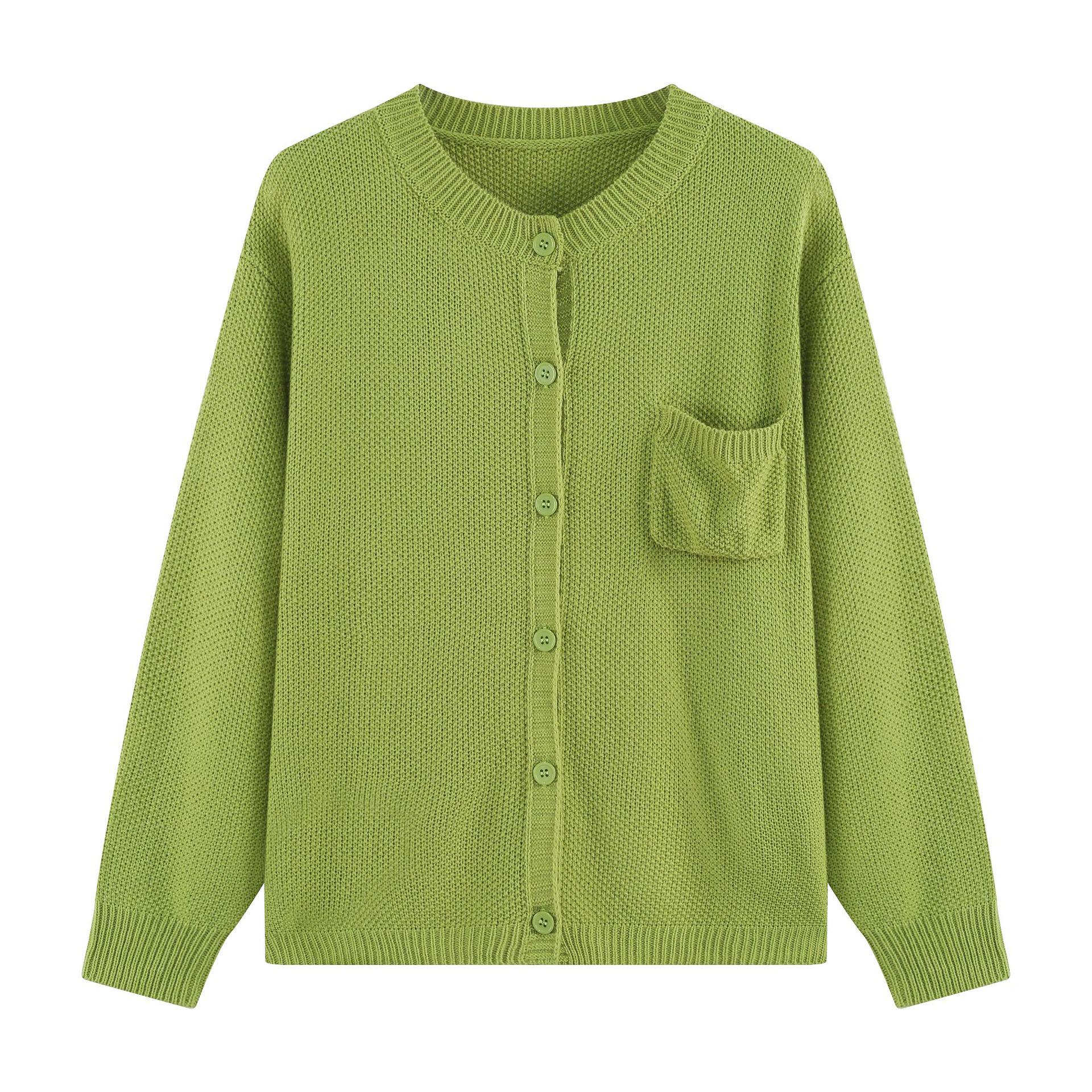 

Женский вязаный кардиган свитер свободного кроя с круглым вырезом в стиле ретро-литературы Осень/Зима 2025 4XL зелёный