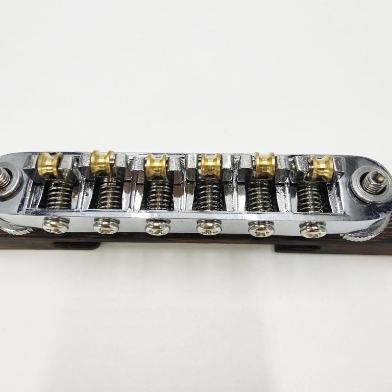High Performances Fixed Saddles Rosewood Bridge Electric Guitar Bridge Tailpiece with Golden Roller Saddles Easy to Use