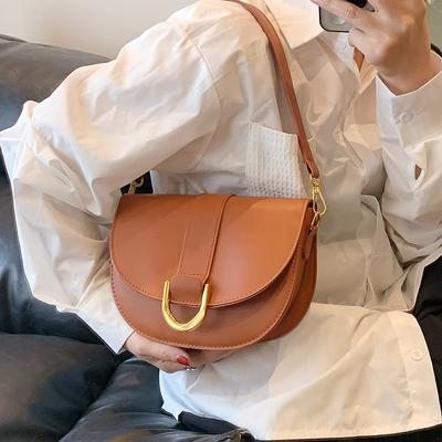 Famous Brand Saddle Shoulder Bags For Women Golden Hardware Solid Color PU Crossbody Bag  New Luxury Designer Handbags