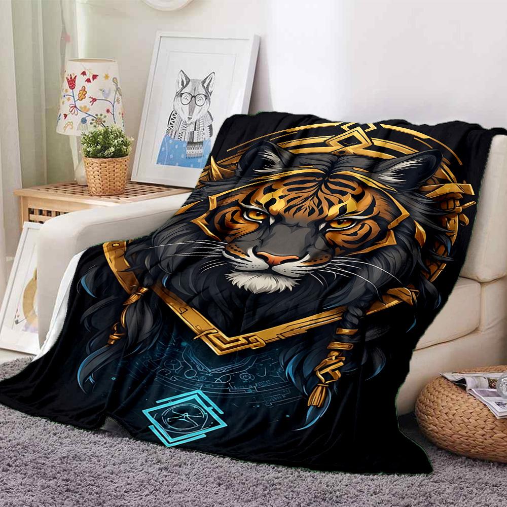1PC Tiger Head Ornament Blanket - Soft Warm All-Season Throw for Sofa, Bed, Car, Office, Throw For Sofa yy250916110