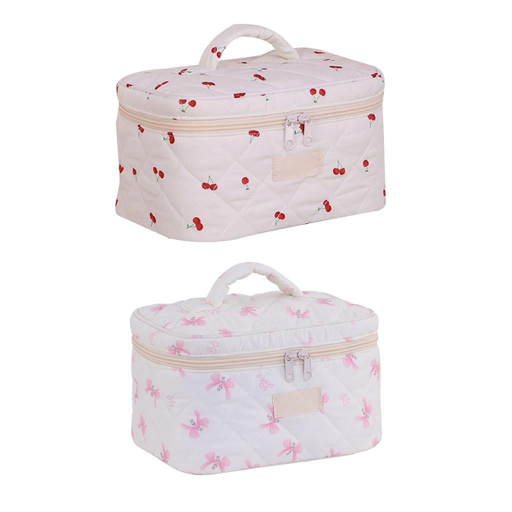 Aesthetic Bowknot Quilted Makeup Bag Large Capacity Travel Cosmetic Storage for Trendy Women and Ladies Daily Use