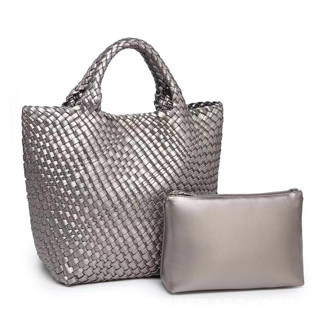 Women's Large Fashionable Woven Tote Bag - Versatile Double-Wrist Mother-Child Shopper