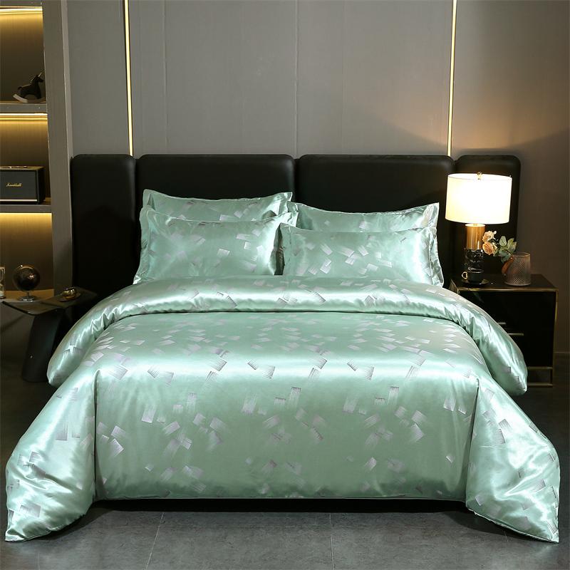 WASART Summer Satin Rayon Jacquard Duvet Cover Set 4pc Elegant Floral Luxury Bedding for Couple King Size 220x240 Cooling Fabric