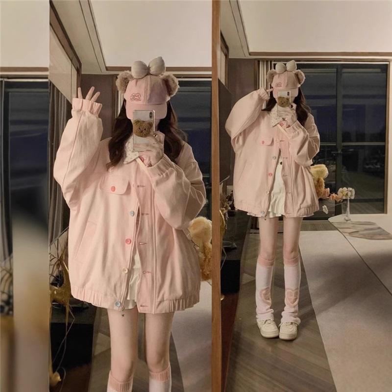 Cute Ruffle Collar Jacket For Women Oversized Casual Button Up Coat