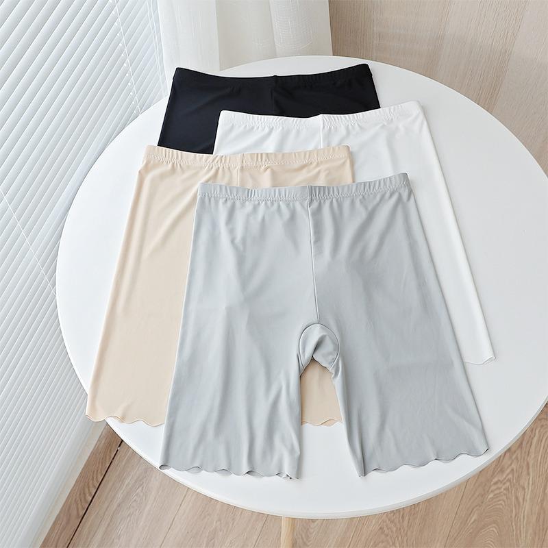 Plus Size Women's Safety Leggings with Anti-Exposure Wave Edge and Ice Silk, 2-in-1 Underwear.
