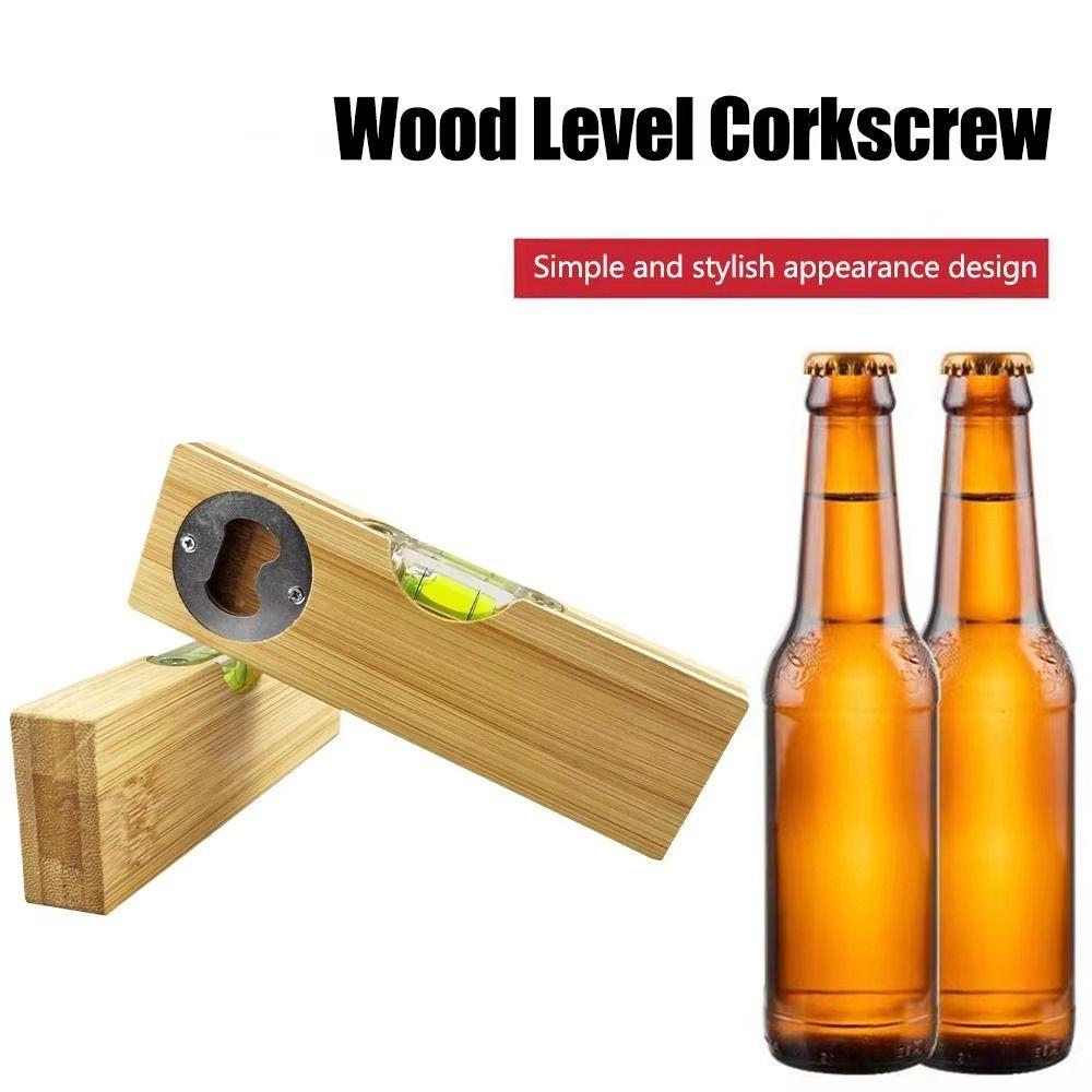 

2pcs Portable Wooden Bottle Opener 2 in 1 Leveler with Opener Kitchen Supplies 2pcs