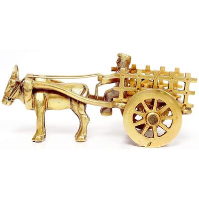 Pirinç Vintage Öküz Arabası Çiftçi Dekoratif Gösteri Parçası | Ev Dekoru, Sarı (Boyut Y-6cm x U-5cm B-11cm)